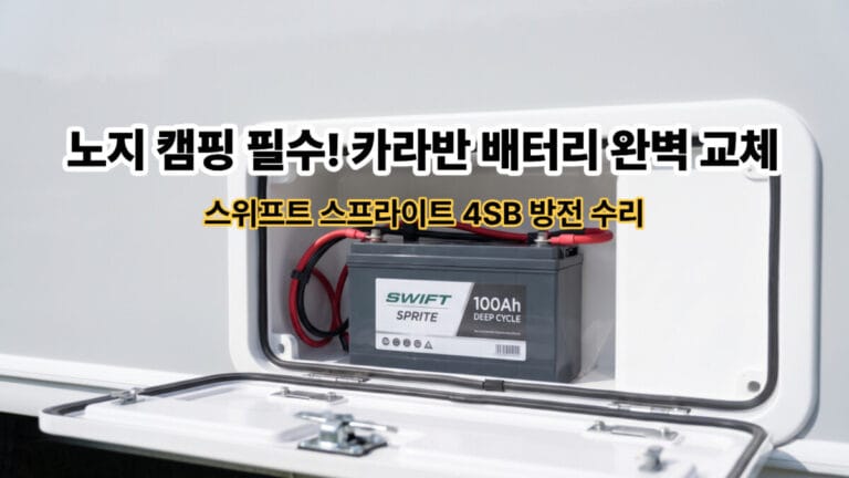 스위프트 스프라이트 카라반의 방전 문제를 완벽하게 해결하기 위해 새로운 카라반 배터리로 교체하고 모든 안전 점검을 마무리한 모습
