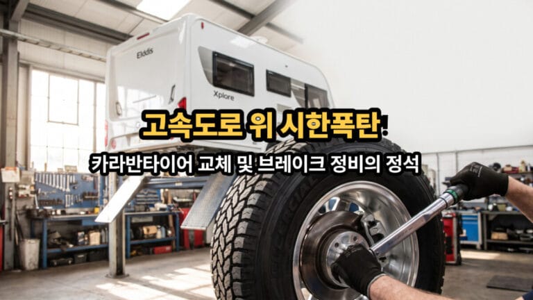 휠에 결합을 기다리는 넥센(NEXEN) 타이어 로고가 선명하게 보이는 카라반용 고하중 강화 신품 타이어의 트레드 패턴과 사이드월 모습